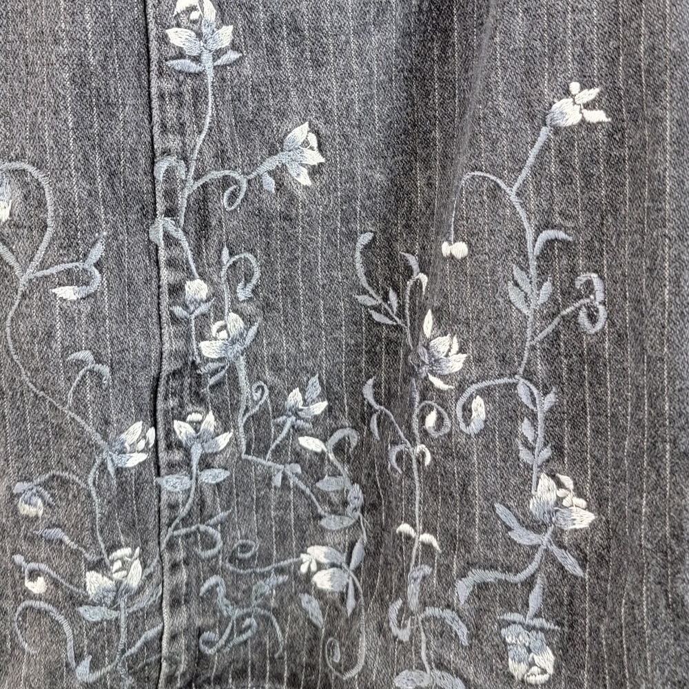 Vintage Style Works Denim Floral Embroidered Midi Skirt Coat Set Women's Size 6 - Picture 4 of 16